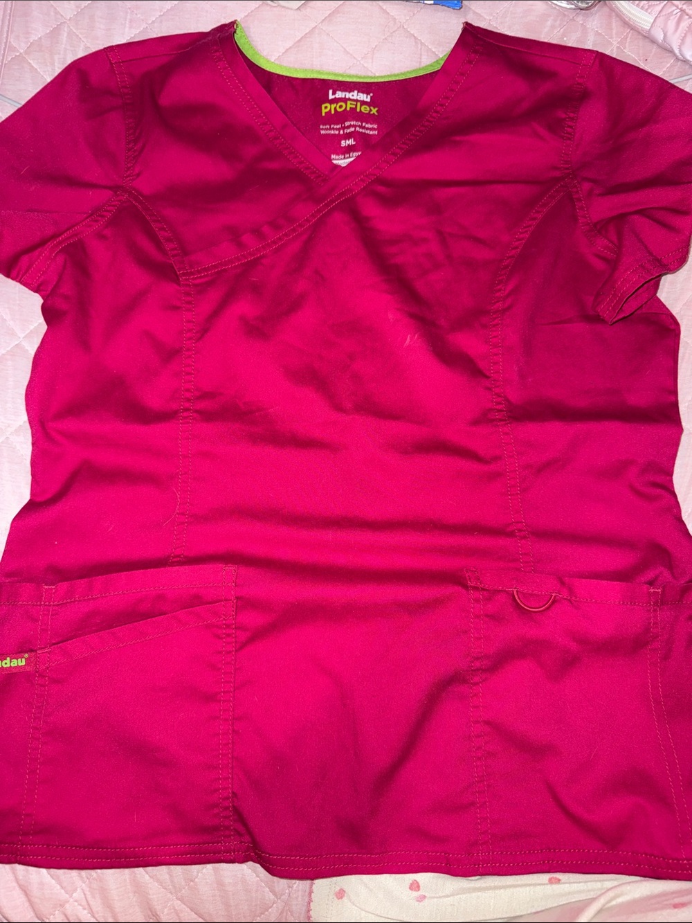 Landau Women's ProFlex Bright Pink Scrub Top